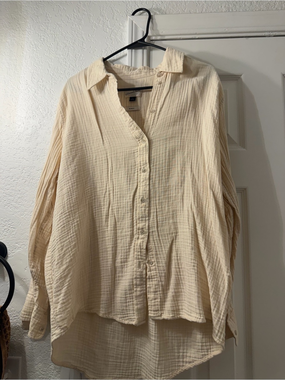 Universal Thread Cream Gauze Button-Down Shirt